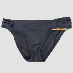 Kona Sol Womens Small 4-6 Black Medium Coverage Ruched Hipster Bikini Bottom New